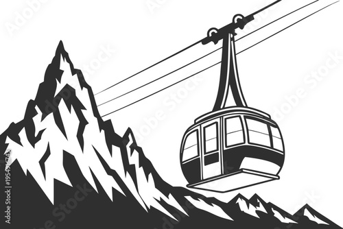 Mountain Cable Car Silhouette Vector Alpine Ski Lift Gondola Landscape Icon