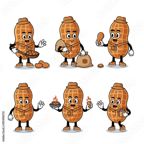 Collection of adorable cartoon peanut characters in various playful poses.