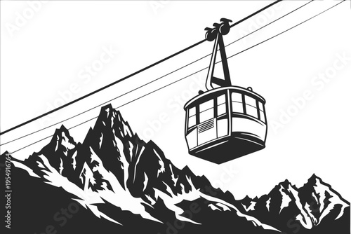 Mountain Cable Car Silhouette Vector Alpine Ski Lift Gondola Landscape Icon