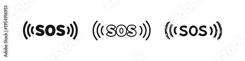 SOS Distress Signal Icon Set with Radiating Waves for Emergency Communication