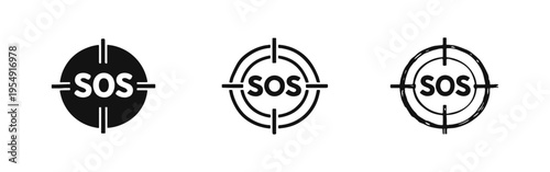 SOS Target Symbol Icons - Emergency Focus and Location Concept for Help and Assistance