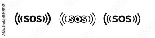 SOS Sound Wave Icons - Emergency Audio Signal Concept with Distress Call Indicators