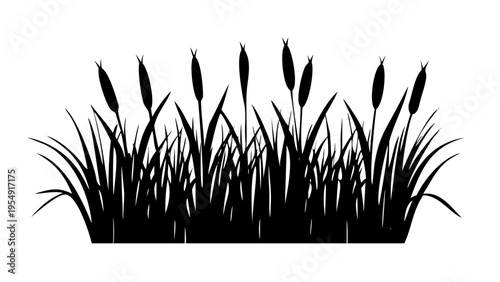Cattails Silhouette Vector Icon Marsh Grass Reeds Isolated on White