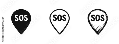 SOS Location Pin Icons Set - Emergency Map Marker Graphics for Distress Signals