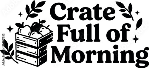 Crate full of morning wooden crate with apples and leaves black and white vector art