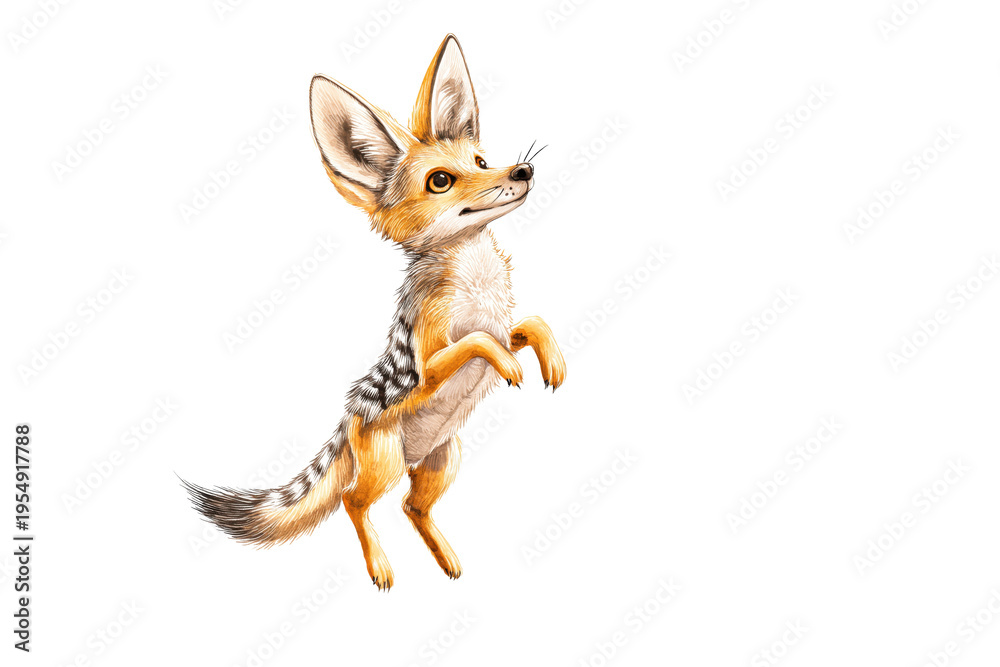Fototapeta premium Curious black-backed jackal character looking up