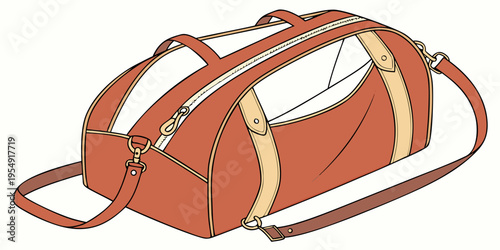 "A professional, ultra high-resolution 3D photorealistic render of a modern terracotta-orange canvas duffel bag, isolated on a solid white background. The bag is shown in a three-quarter perspective w