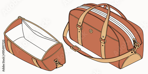"A professional, ultra high-resolution 3D photorealistic render of a modern terracotta-orange canvas duffel bag, isolated on a solid white background. The bag is shown in a three-quarter perspective w