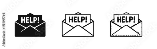 Help message in open envelope icon in solid, outline, and doodle styles