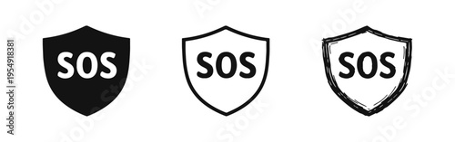 Security SOS Shield Symbol Icons Collection for Crisis and Emergency Defense