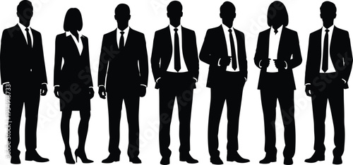 business, people, silhouettes, team, corporate, professionals, group, men, women, standing, formal, suits, office, leadership, workforce, management, isolated, background, concept, success