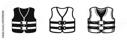 Life Jacket and Safety Vest Icon Set. Water Safety Equipment Symbol in Multiple Styles.