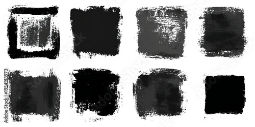Grungy brush stroke texture set with black paint splashes. ink stains rough artistic background creative design.