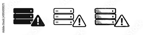 Server Error Warning Icon Set. Data Center Alert and Network Issue Symbol.