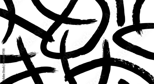 Arrows hand drawn with black curved lines and grunge brush strokes on white background featuring vector, illustration, graphic with design and