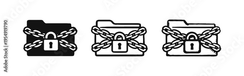 Secured Folder Icon Set: Data Privacy and Locked Document Folder Symbols