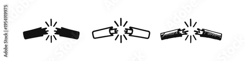 Breaking Connection Icon Set: Broken Link and Fragmented Object Symbols