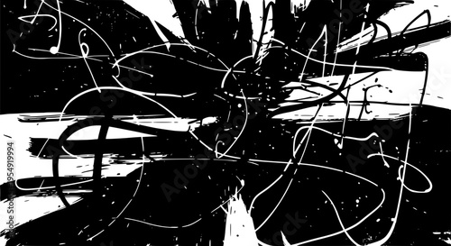 Graffiti black and white with abstract artistic expression and urban street art style featuring grunge, scratched, distressed with texture and brush