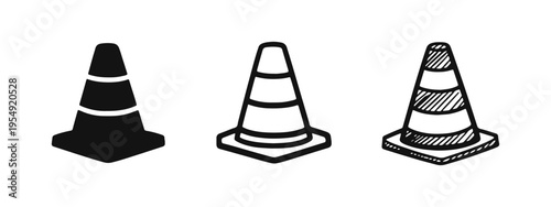 Traffic Cone Icons Set, Road Work and Warning Sign Symbols
