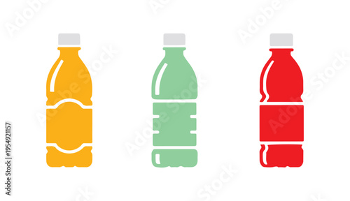Set of disposable plastic bottles for liquid food products.