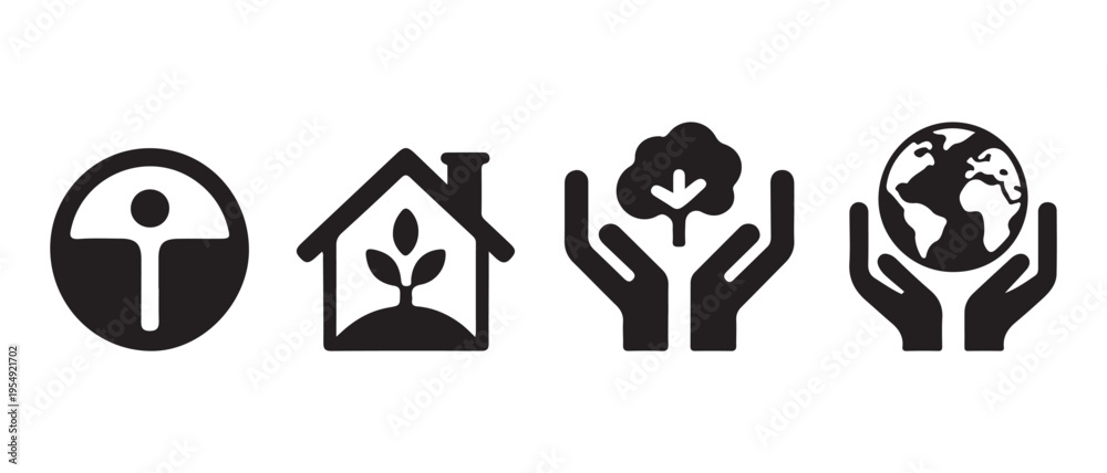 Fototapeta premium Modern Vector Icons. Global Environmental Protection, Sustainable Living, and Green Home Concepts on White Background.