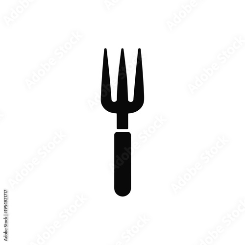 Simple black silhouette of a garden fork on a white background