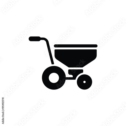 Simple black icon depicting a wheeled fertilizer or seed spreader