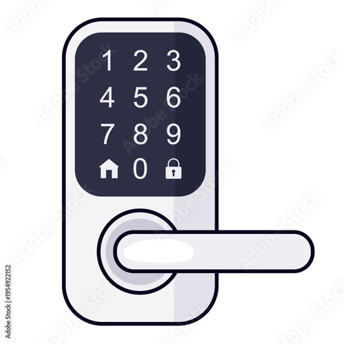 Smart door lock with digital keypad and door handle. Electronic wireless security system for smart home automation and access.