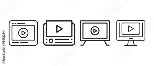 Digital Video Playback and Streaming Media Icons Collection for Various Devices and Platforms.
