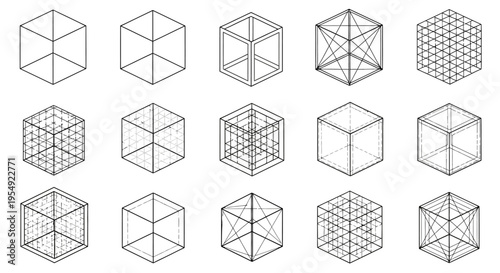 Geometric Progression of a Cube Illustrating Structural Complexity and Dimensional Expansion in 3D Space