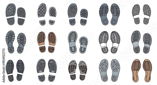 Collection of Various Shoe Sole Prints and Footprints for Design and Illustration Projects