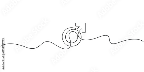 Continuous one line art drawing of the male gender symbol isolate vector design 