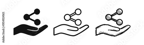 Share Icon in Hand Gesture Vector Illustration Set. Social Media Communication Symbol in Solid, Outline and Hand-Drawn Styles.
