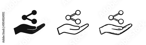 Share Icon in Hand Gesture Vector Illustration Set. Social Media Communication Symbol in Solid, Outline and Hand-Drawn Styles.
