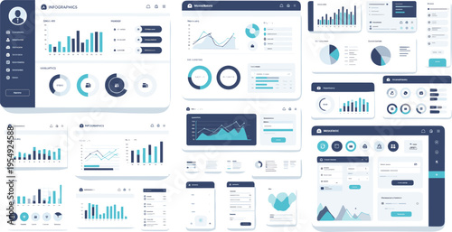 Modern Dashboard UI Kit with Analytics Charts Graphs Widgets and Admin Panel Interface Vector Design