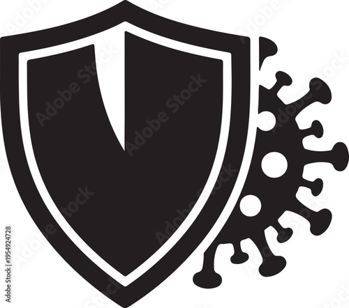 Black shield icon protecting against virus vector isolated PNG with Transparent Background
