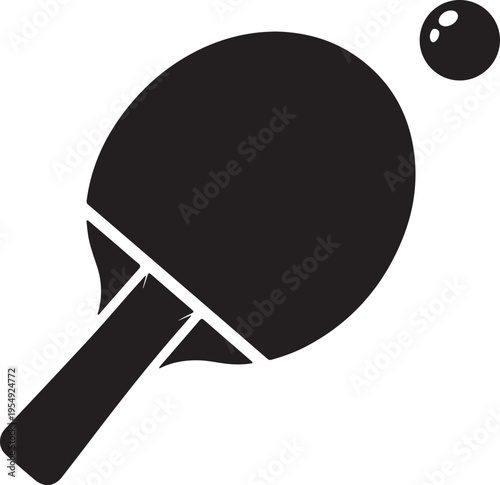 Black ping pong paddle and ball vector icon isolated PNG with Transparent Background