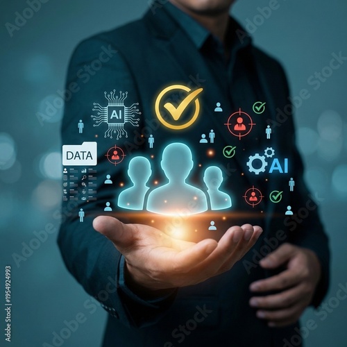 Modern business technology with holographic artificial intelligence interface
