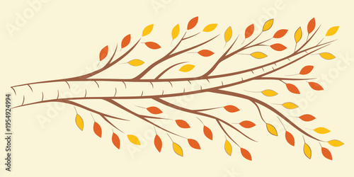 Autumn tree branch with orange and yellow leaves