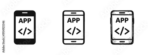Mobile App Development and Coding Vector Icons Set