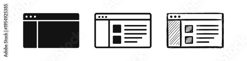 Web Browser Window Layout Icons Set, UI UX Design Elements and Hand-Drawn Wireframe Sketch
