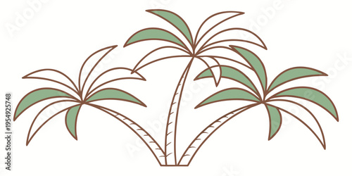 Three green palm trees on white background