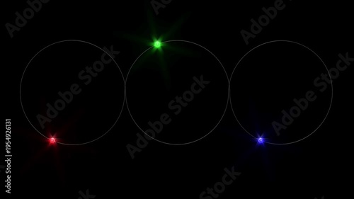 Endless three circle red green blue lights on black bg able to loop endless 4k
