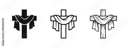 Draped Christian Cross Symbol Collection for Religious Themes. Easter and Good Friday icons.