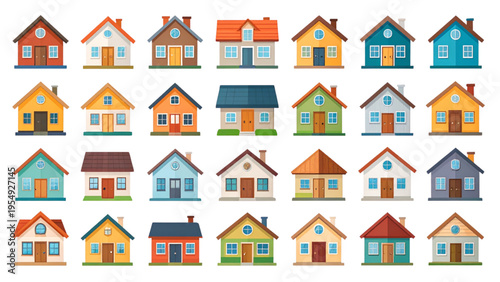 Architectural House Design Icons Set, Flat Vector Collection of Homes