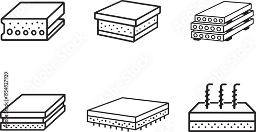 Construction slab line icons for architecture, building design, and structural plans