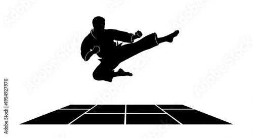 Dynamic Flying Kick Silhouette Vector