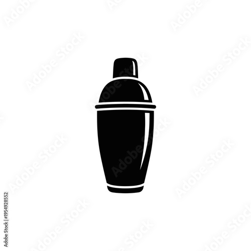 Minimalist Black Cocktail Shaker Icon on White Background