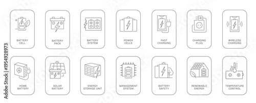 Battery storage energy badges, and labels renewable power, solar battery, and EV charging emblems