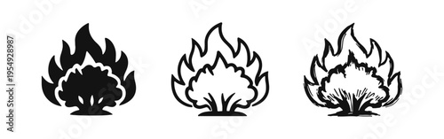Burning Bush Icon Set. Moses and Exodus Biblical Story Symbol. Divine Revelation Vector.